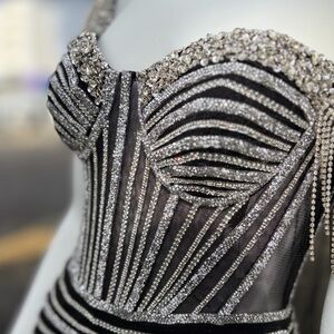 Glamorous Strapless Black and Silver Dress